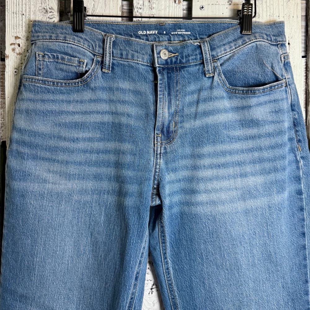 Old Navy Mid Rise Wow Boyfriend Jeans Womens Size 8 Medium Wash Stretch Comfort